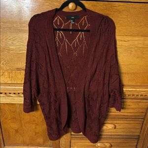 Forever 21 Burgundy Open Knit 3/4 Sleeve Cardigan Sweater Medium